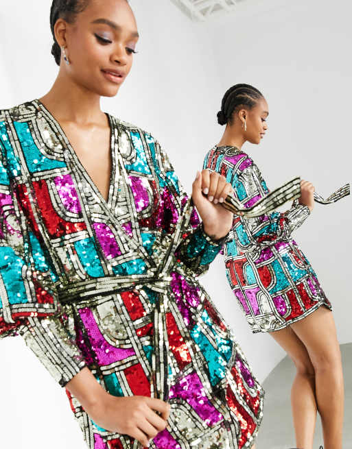 ASOS EDITION – Kopertowa sukienka mini z graficznym wzorem z cekinów, 3 z 4