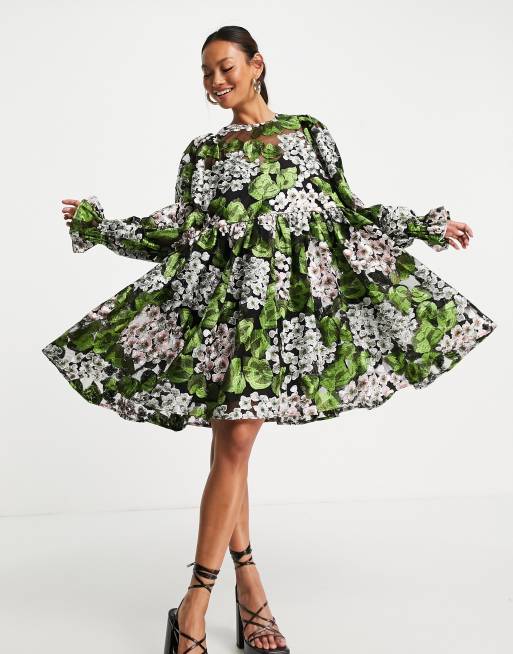 ASOS EDITION – Kort smockklänning i broderad mesh