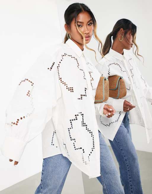 ASOS Edition – Koszula oversize w kolorze kości słoniowej w geometryczny wycinany wzór