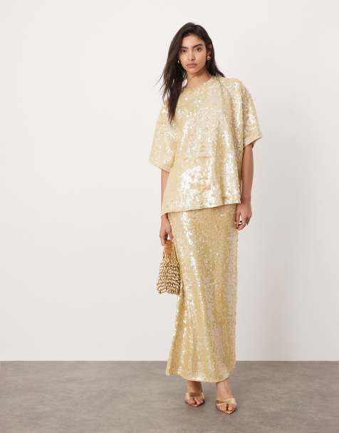 ASOS EDITION – Krämvit, paljettklädd, stickad t-shirt i oversize, del av set - view 1
