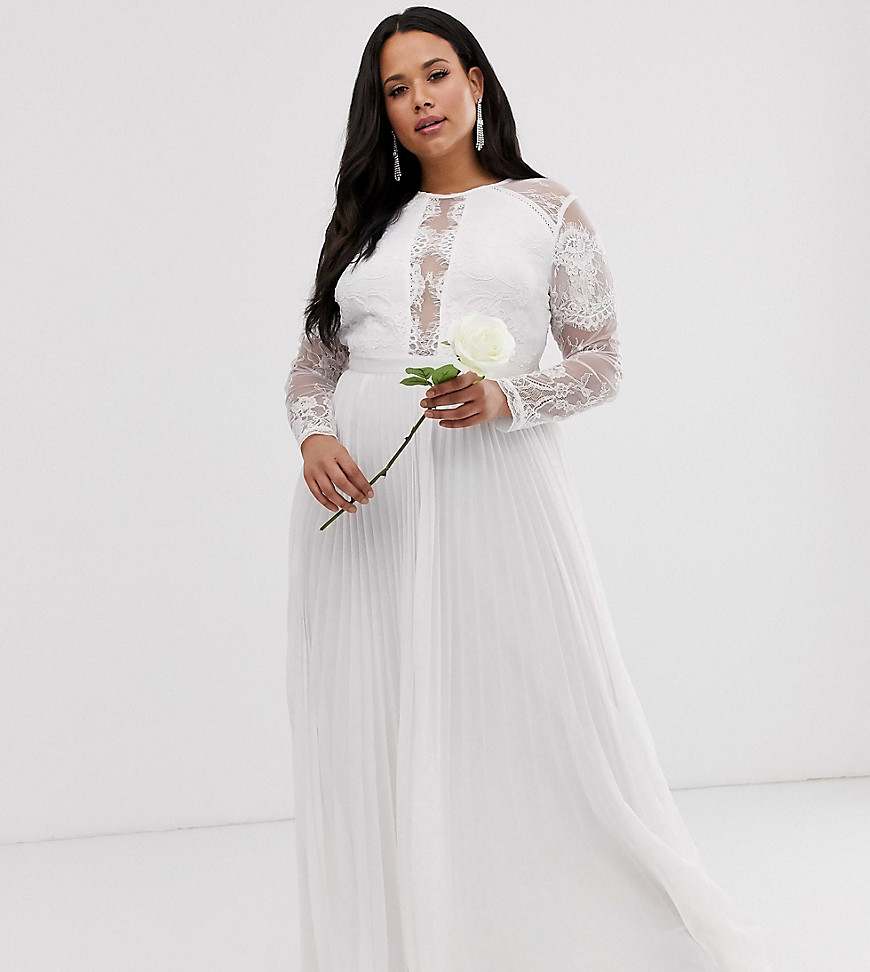 ASOS EDITION – Kurvor – Iris – Bröllopsklänning med spetsliv och plisserad kjol-Vit