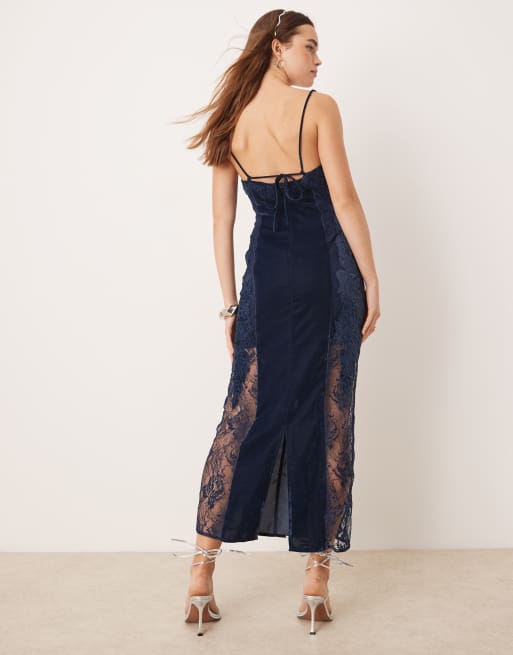 Asos navy lace midi dress online