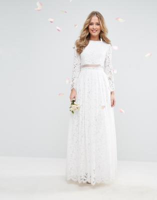 asos edition lace long sleeve crop top maxi wedding dress