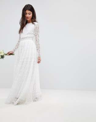 lace long sleeve crop top maxi wedding dress