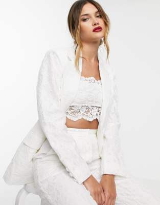 white lace trouser suit