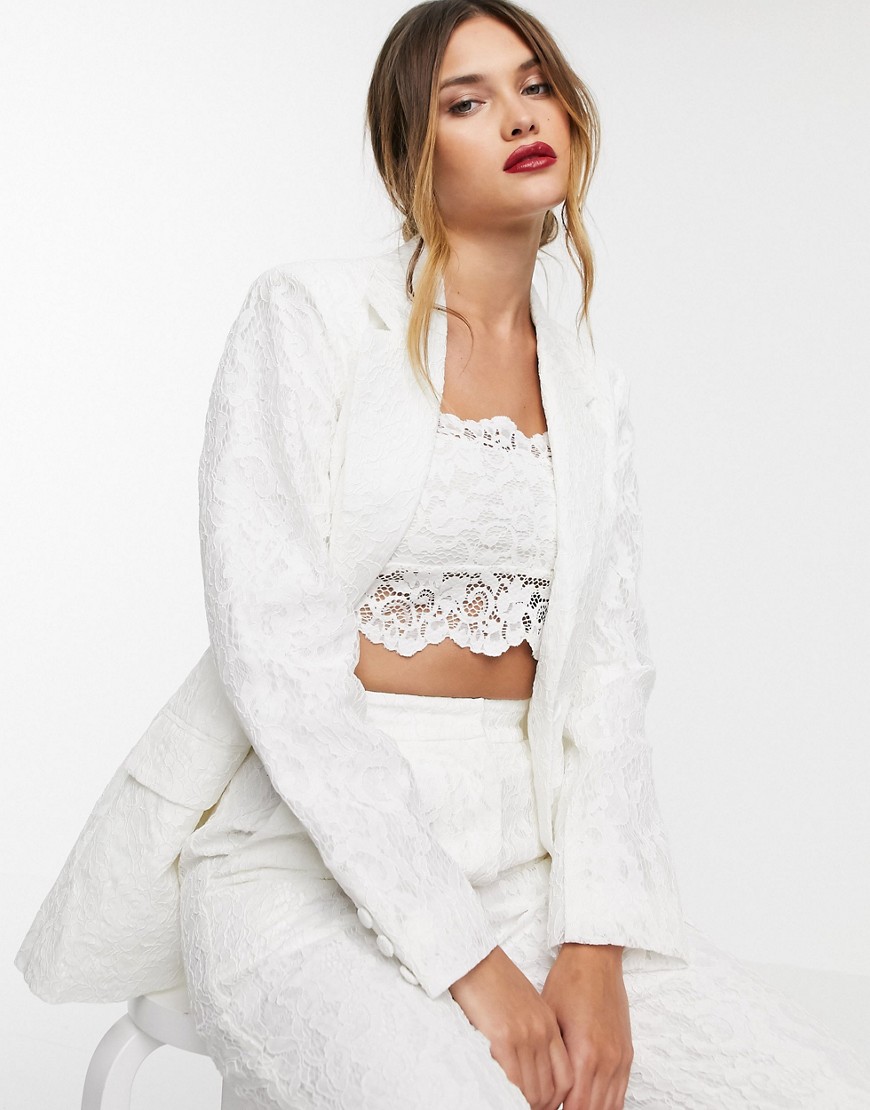 ASOS EDITION lace wedding blazer-Cream