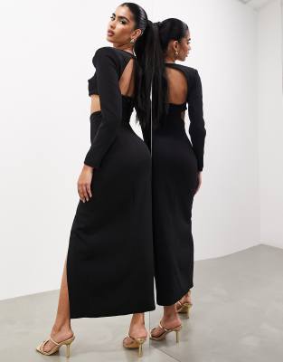 ASOS EDITION - Langärmliges, markantes Maxikleid in Schwarz mit eckigem Ausschnitt