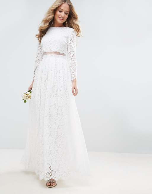 ASOS EDITION - Langärmliges Maxi-Brautkleid aus Spitze mit ...