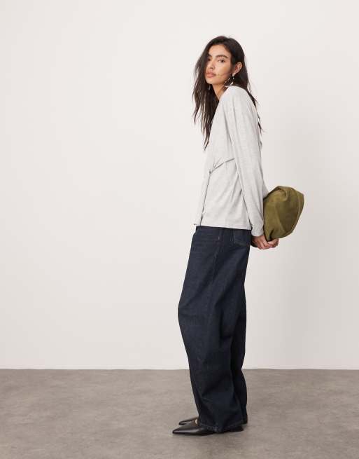 ASOS EDITION – Langärmliges T-Shirt aus Jersey in Grau meliert mit Knotendetail, 2 von 4