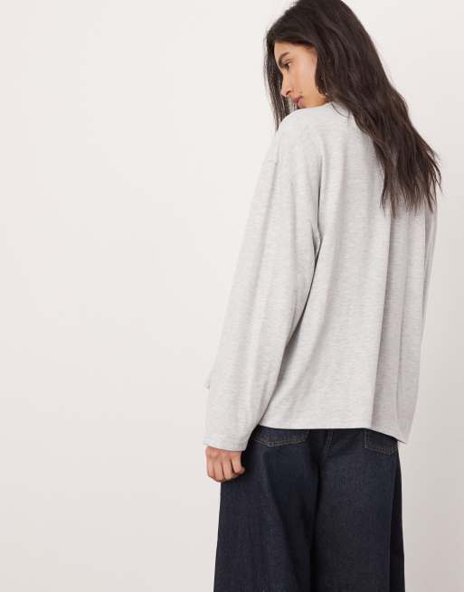 ASOS EDITION – Langärmliges T-Shirt aus Jersey in Grau meliert mit Knotendetail, 3 von 4