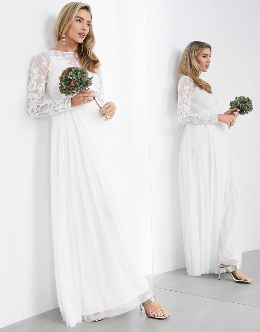 ASOS EDITION - Lange bruidsjurk met geborduurd lijfje-Wit