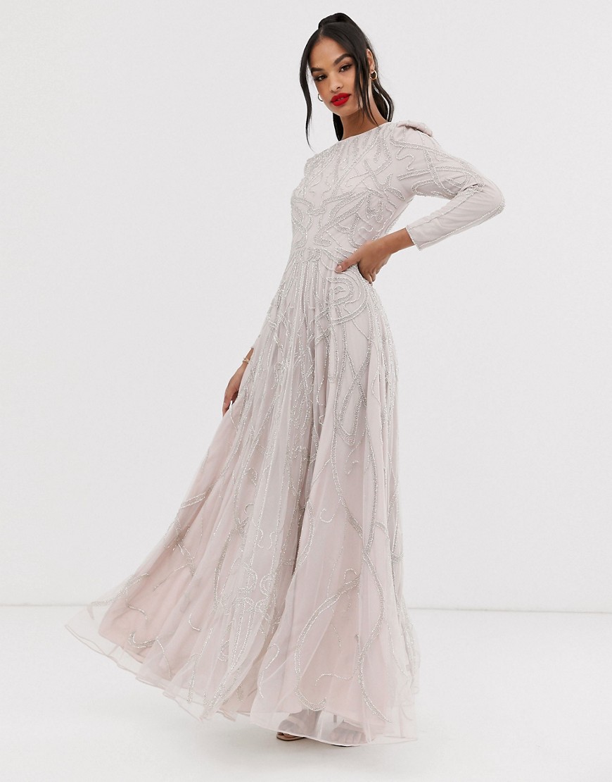 ASOS EDITION - Lange jurk met sierkristallen-Grijs