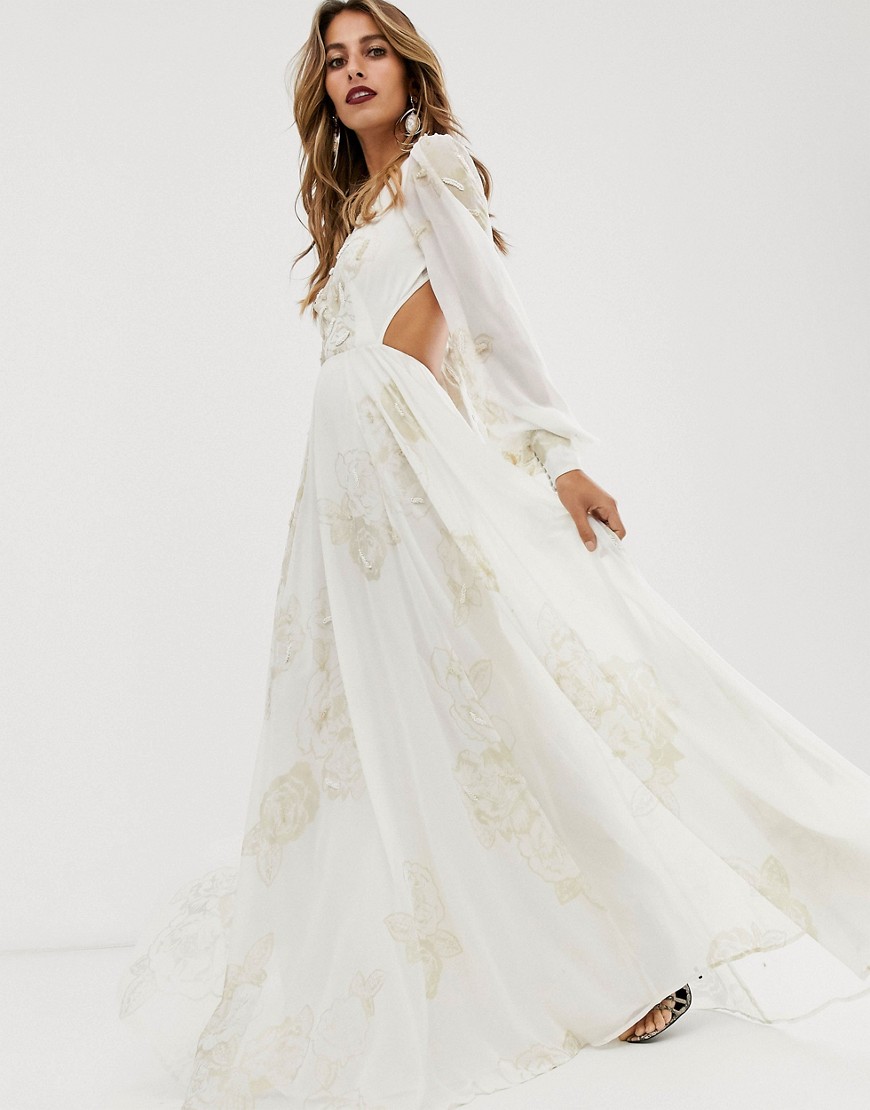 ASOS EDITION - Lange jurk met versiering en print-Wit