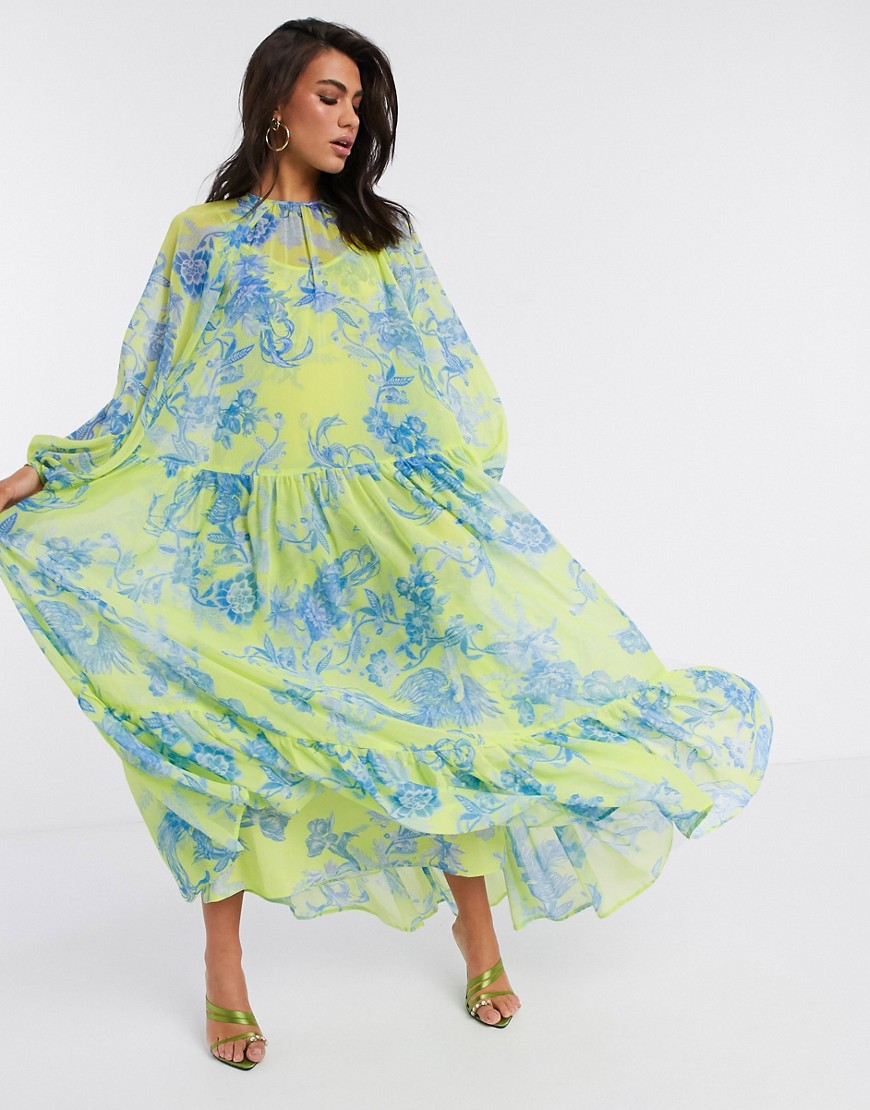ASOS EDITION - Lange oversized jurk met bloemenprint-Geel