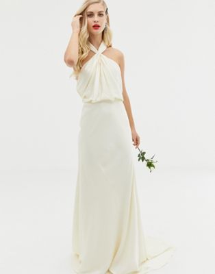 ASOS EDITION – Langes Hochzeitskleid mit gerafftem Neckholder-Weiß
