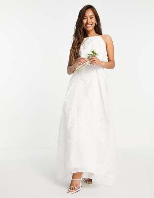 ASOS EDITION Lavinia halter 3D floral embroidered organza wedding dress-White