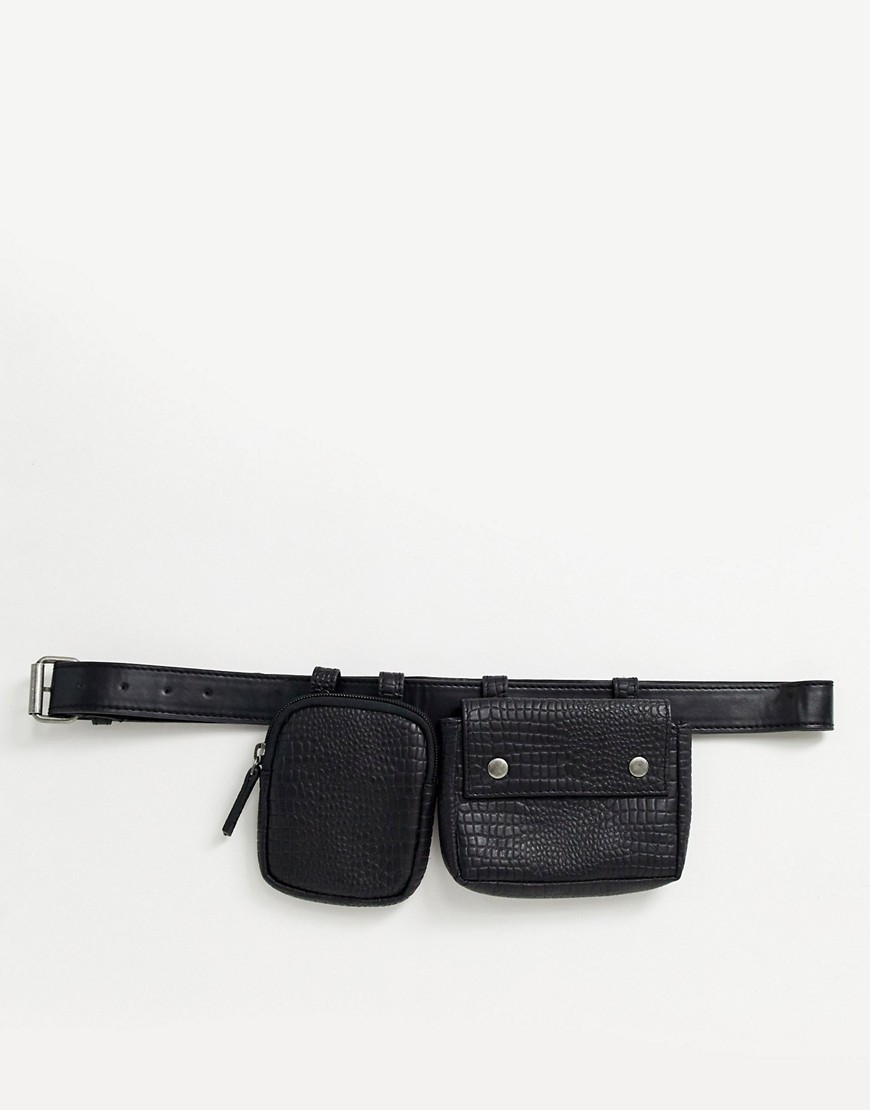ASOS EDITION leather belt bag in black croc emboss