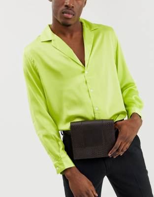 ASOS EDITION leather belt bum bag in chocolate brown croc Brown