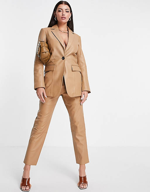 ASOS EDITION leather blazer in camel