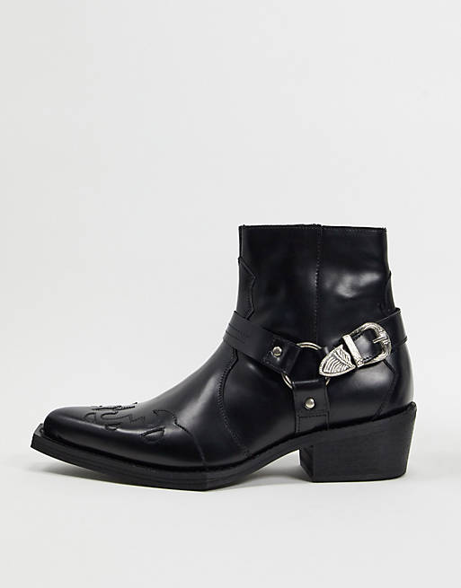 ASOS EDITION leather western cuban boot with square toe | ASOS