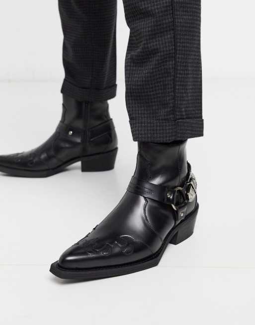 ASOS EDITION leather western cuban boot with square toe