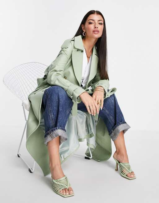 ASOS EDITION – Leder-Trenchcoat in Salbeigrün