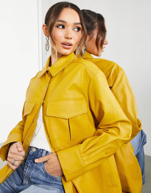 ASOS EDITION - Leren shacket in mosterdgeel