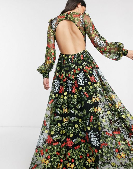 ASOS EDITION – Letnia sukienka maxi o fasonie z odkrytymi plecami i  kwiatowym haftowanym wzorem | ASOS