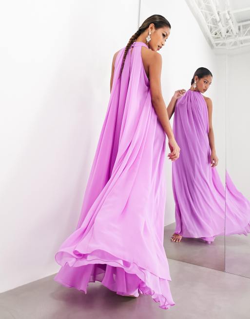 ASOS EDITION - Lilla trapez-maxikjole i chiffon med halterneck