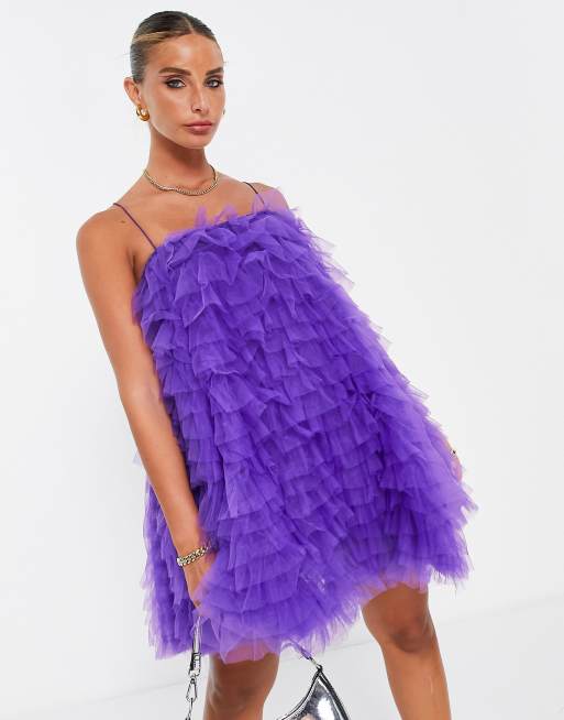 ASOS EDITION - Lilla trapez-minikjole med cami-stropper i tyl