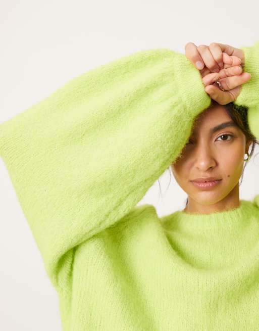 ASOS Edition – Limonkowozielony sweter oversize z okrągłym dekoltem, 2 z 4