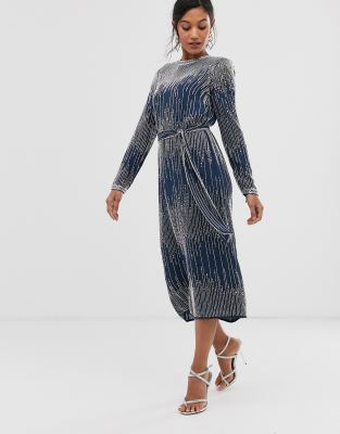 asos edition midi linear beaded dress