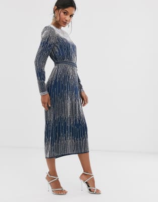 beaded midi dress with sleeves