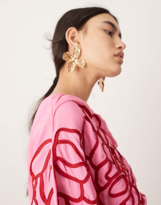 green emerald velvet dress ASOS EDITION blouson sleeve floral embroidered maxi dress with open ba –  VinNews Recommendations main image 0