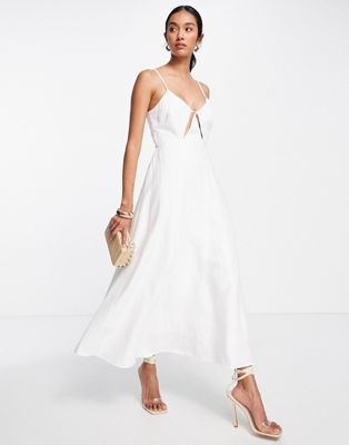 ASOS EDITION linen cami midi dress with cut out detail in white