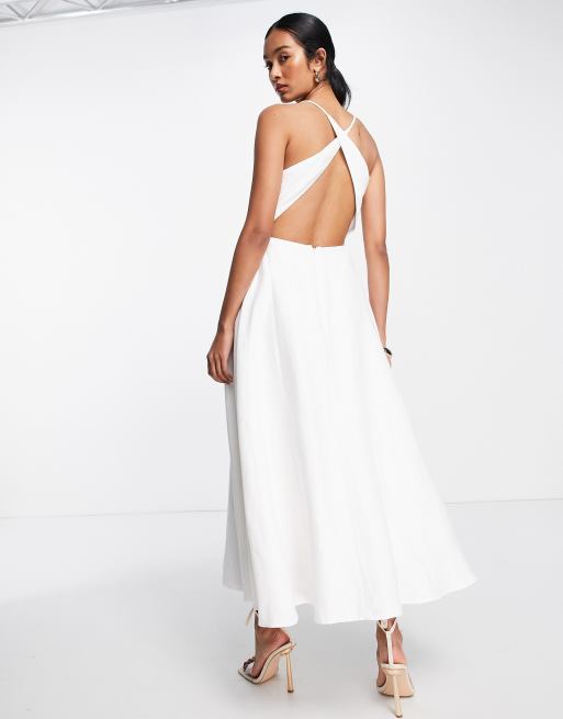 ASOS Edition linen cami midi dress with cut out detail in white ASOS