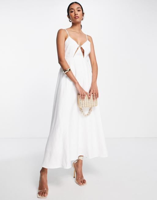 ASOS Edition linen cami midi dress with cut-out detail in white