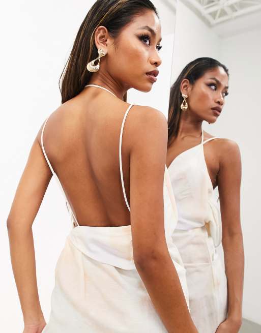 Strappy White Satin Slip Dress