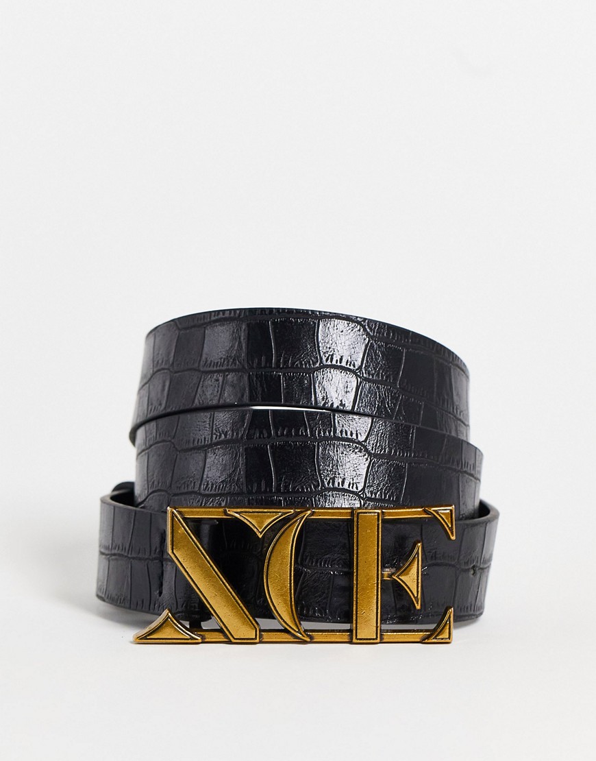 ASOS EDITION logo belt in black