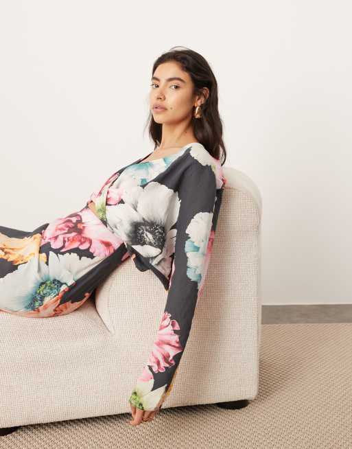 ASOS EDITION long sleeve cut out midi dress in oversized multi floral ASOS