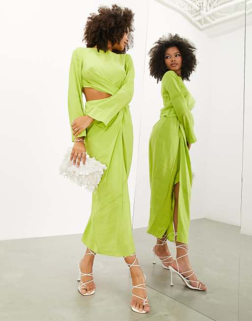 Green midi long outlet sleeve dress