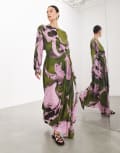 [ASOS EDITION] ASOS EDITION long sleeve maxi dress with d ring in khaki abstract print-Multi 8 KHAKI ABSTRACT