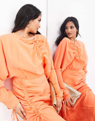 ASOS EDITION long sleeve ruched maxi dress in orange | ASOS