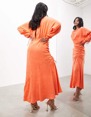 ASOS EDITION long sleeve ruched maxi dress in orange | ASOS