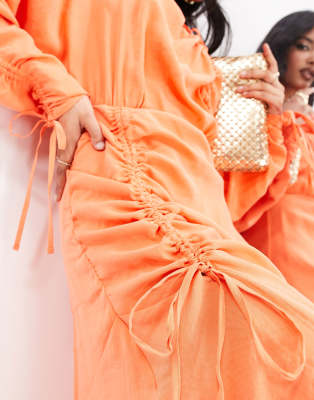 ASOS EDITION long sleeve ruched maxi dress in orange | ASOS