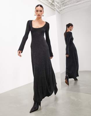 ASOS EDITION long sleeve scoop neck knitted maxi dress in charcoal | ASOS