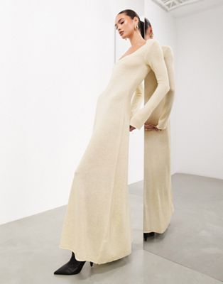 ASOS EDITION long sleeve scoop neck knitted maxi dress in ivory - ASOS Price Checker
