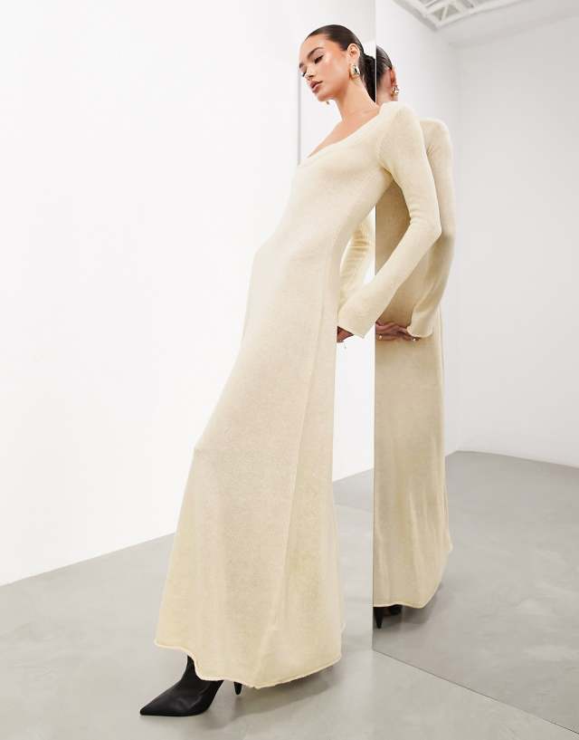 ASOS EDITION - long sleeve scoop neck knitted maxi dress in ivory