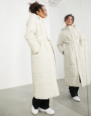 ASOS EDITION longline belted puffer jacket in mushroom - ASOS Price Checker