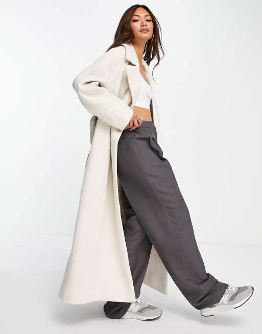 Wool Mix Long Line Double Breasted Tailored Coat